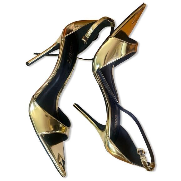 Schutz Pamela Heels Gold Ouro Claro shoes stilettos party Revolve NEW Sz 10 - Picture 5 of 13